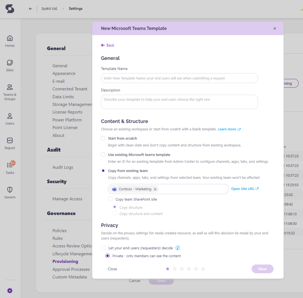 Provisioning templates